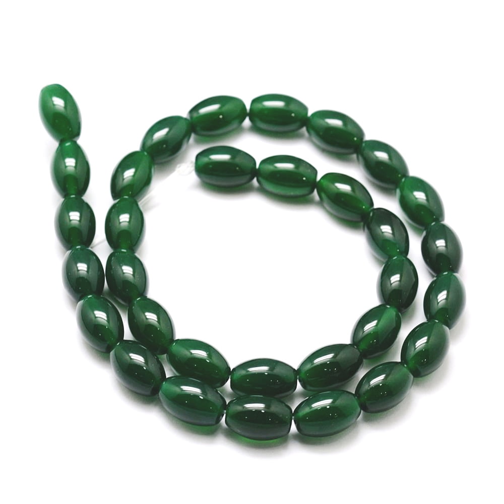 Natural Green Onyx Agate Bead Strands Dyed Heated Rice Dark Green 11.5~12x7.5~8mm Hole: 1.2mm 33pcs/strand 14 inch diy