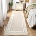 thumbnail image 2 of Hasoo Runner Rug 2x6 Non-Slip Washable Low Pile Checkered Bordered Print for Kitchen Indoor Beige, 2 of 5
