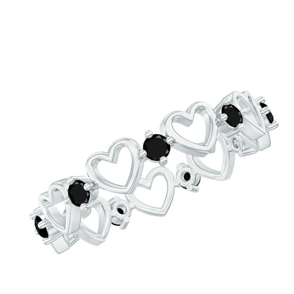 Rosec Jewels Black Onyx Gold Heart Eternity Band Ring for Women (AAA Grade) - Ready to Gift for Christmas, 925 Sterling Silver, US 4.00