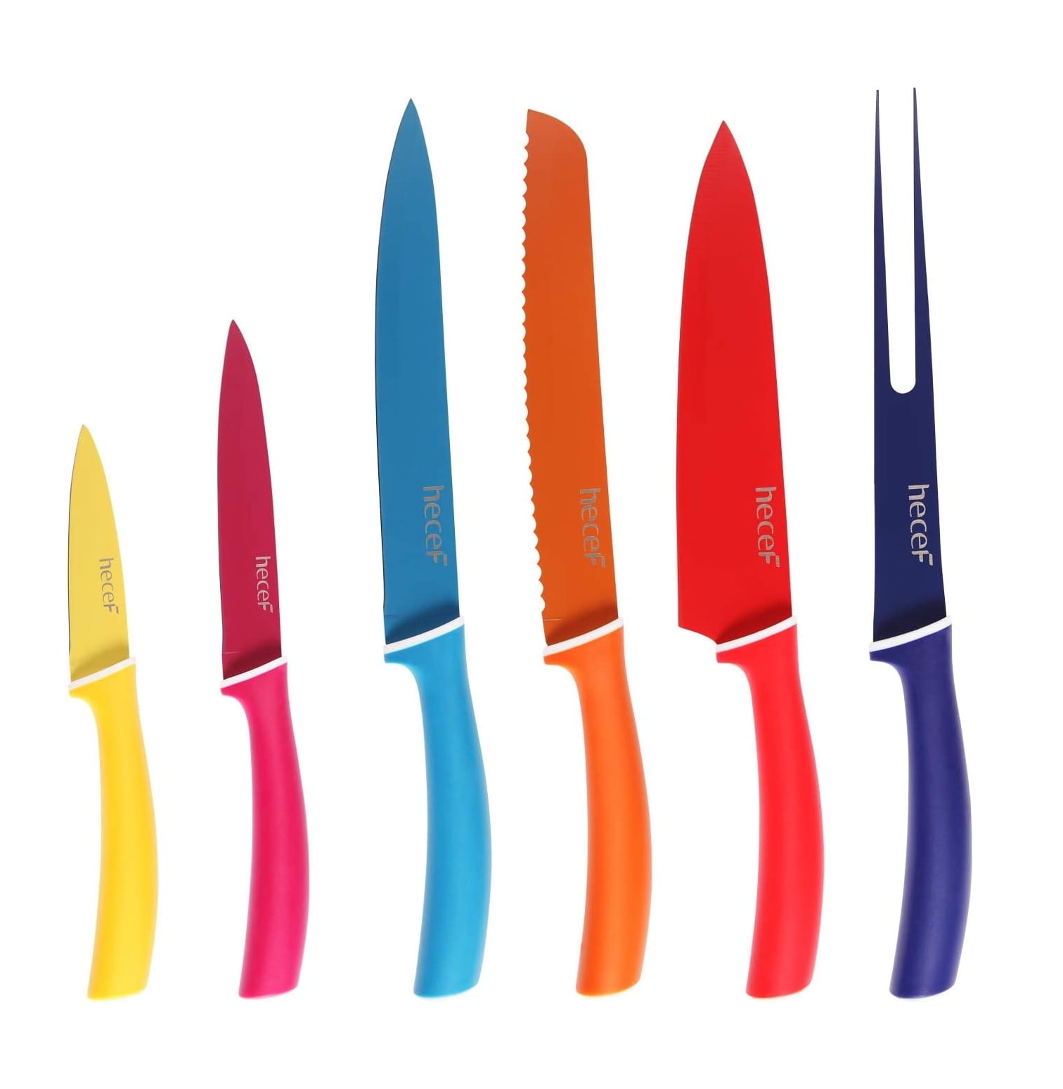 Hecef 12 Pieces Kitchen Knife Set with 6 Blade Guards, Rainbow