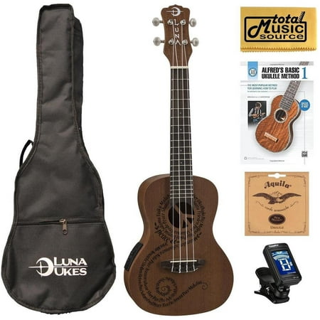 Luna Mahogany Series Maluhia Peace Acoustic-Electric Concert Ukulele W/Gigbag,Tuner,Strings,Book & PC, UKE MALU EL COMPBK