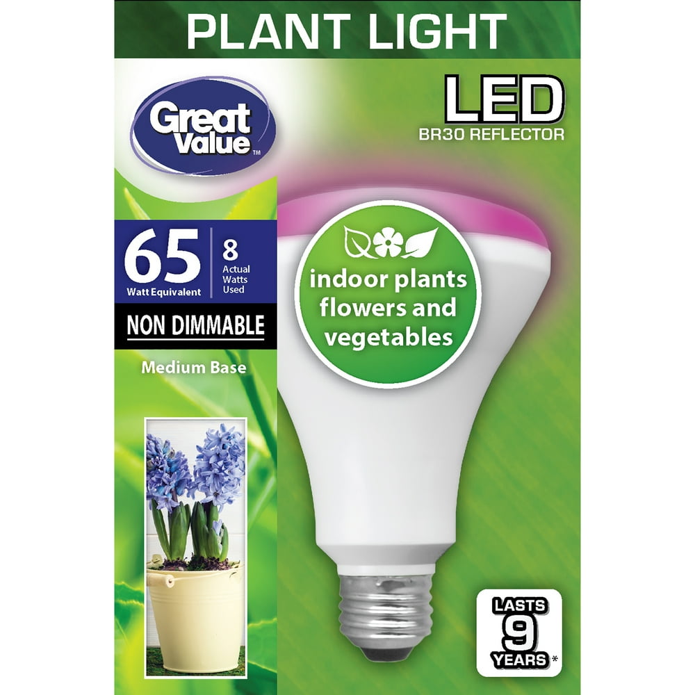 Great Value LED Light Bulb, 8 Watts (65W Equivalent) BR30 Grow Light