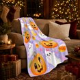 thumbnail image 3 of Whimsical Kawaii Halloween Jack-O-Lantern Pumpkins, Festive Halloween Scene, Warm Flannel Blanket for Living Room and Family Room, Art Lovers Halloween Gift, Festive Home Decor, 3 of 7