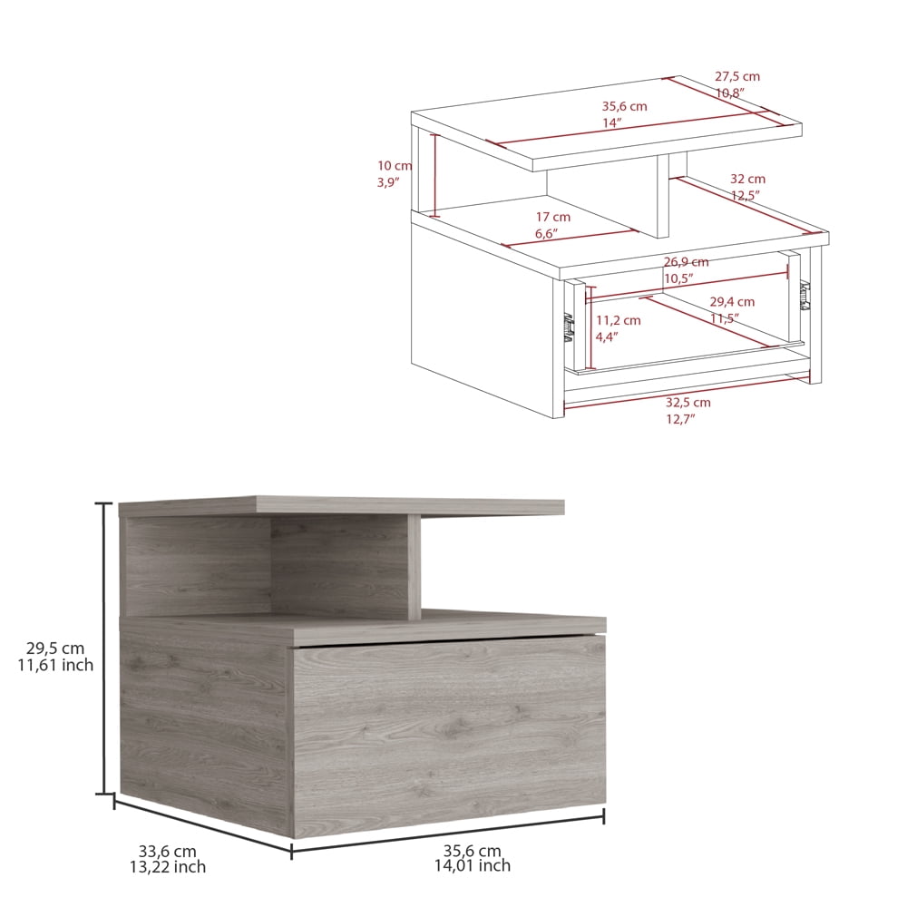 CoSoTower Floating Nightstand Flopini, One Drawer, Light Gray Finish