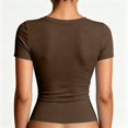thumbnail image 7 of Basic Womens V Neck Short Sleeve T Shirt Slim Fit Tees Summer Y2k Going Out Fitted Tops Tight Shirts Brown XL, 7 of 7