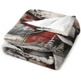 thumbnail image 2 of Country Winter Scene with Red Barn Blanket Xmas Merry Christmas Throw Blankets 50"x60" Soft Flannel Cozy Blankets for Couch Bed Decor Birthday Gift Cozy & Warm Plush Throw Blanket Holiday, 2 of 4