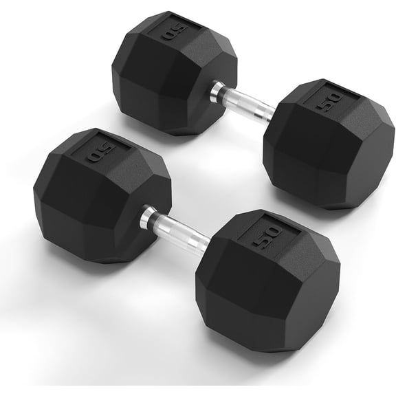 Rubber Coated Hex Dumbbell Weight Set, Multiple Sizes Exercise & Fitness Dumbbells,100LB Set 50Lbs Pairs for Muscle Toning, Strength Building & Full Body Workout