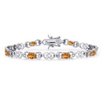 Gem Stone King 925 Sterling Silver Orange Red Madeira Citrine and Lab Grown Diamond Bracelet for Women | 3.21 Cttw | Gemstone November Birthstone | Oval 6X4MM | Length 7.25 inches