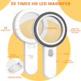 thumbnail image 2 of Queilt Illuminated Reading Magnifier, 30X Magnifying Glass with 12 LED Lights, Handheld Magnifying Glass, Illuminated Magnifier for Reading, Jewelry, Seniors, Visually Impaired, Observation and Crafts, 2 of 5