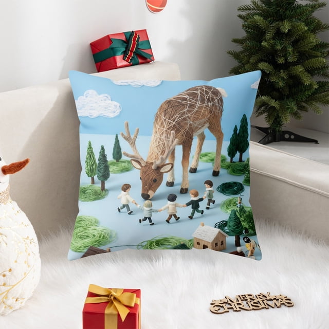 Funda de Almohada para Sala de Estar, Sofá, Decoración de Ambiente Festivo, Funda de Cojín Navideña
