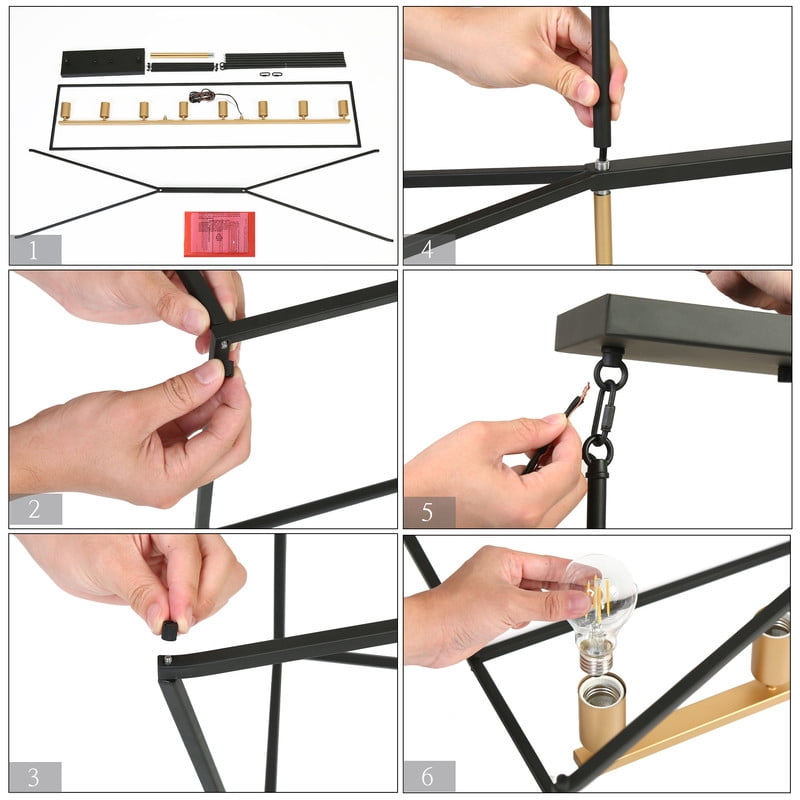 LNC 55-in 8-Light Ovversized Kitchen Island Linear Chandelier,Black Gold Rectangular Pendant Light