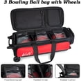 thumbnail image 2 of WOLT 3 Ball Bowling Ball Bags Double Roller Bag with Wheels Separate Shoe Compartment Retractable Handle Extends to 38’’ Red, 2 of 7