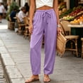 thumbnail image 6 of Linen Pants Women Elastic High Waisted Drawstring Wide Leg Linen Pants Lounge Solid Color Beach Pant with Pockets, 2XL, 6 of 6