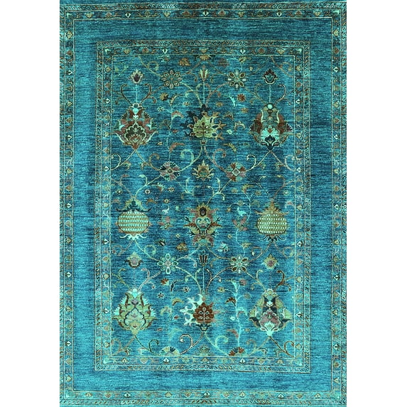 Ahgly Company Indoor Rectangle Oriental Turquoise Blue Industrial Area Rugs, 8' x 10'