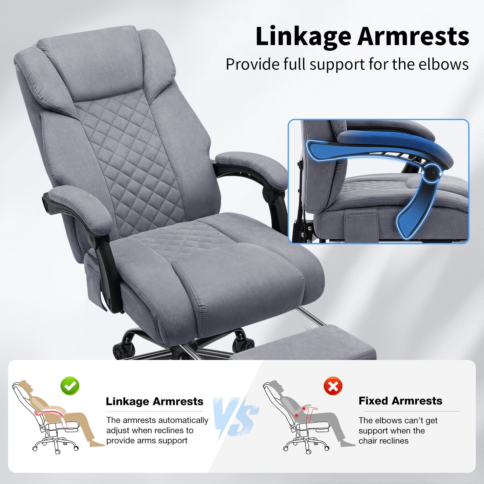 Hoffree Massage Office Chair 400LBS Executive Office Chair Massage and Footrest Big and Tall Office Chair with Heated Lumbar Support, Ergonomic Computer Desk Chair Reclining High Back Fabric Office