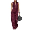 thumbnail image 4 of Chuancc Women's Casual Loose Overalls Jumpsuits One Piece Sleeveless Wide Leg Long Pant Rompers With Pockets Wine 2XL, 4 of 8