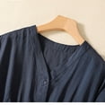 thumbnail image 4 of Womens Button Down Shirts 3/4 Length Sleeve Cotton Linen Summer Tops V Neck Loose Elastic Casual Babydoll Tees (2XL, Navy), 4 of 5