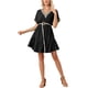 thumbnail image 2 of Vestido de verano de mujer INSPIRE CHIC con escote en V, mangas cortas de encaje, cintura atada y splicing, tamaño XS, color negro, 2 of 6