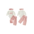 thumbnail image 2 of BemeyourBBs 3Pcs Baby Girls First Birthday Outfit 1st Birthday One Years Old Clothes Long Sleeve Crew Neck Letters Embroidery Romper Plaid Wide Legs Belt Pants and Headband Set, 2 of 9