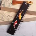 thumbnail image 2 of Chinese Style Painted Koi Carp Sandalwood Bookmark Retro Tassel Pendant Lucky Book Mark School Office Reading Stationery, 2 of 5