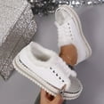 thumbnail image 3 of Women's Platform Fuzzy Casual Shoes Comfortable Plush Rhinestone Lace Up Sneakers Slip On Fluffy Winter Shoes Beige Size 7, 3 of 7