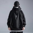 thumbnail image 3 of comerut Men Autumn Hoodie Solid Color Hooded Long Sleeves Oversized Hip Hop Warm High Collar High Street Winter Hoodie Men Clothing, 3 of 7