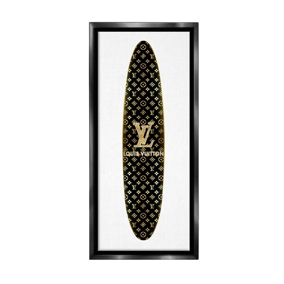 Stupell Industries Designer Brand Surfboard Nature Painting Black Floater Framed Canvas Art Print Wall Art, 11 x 25