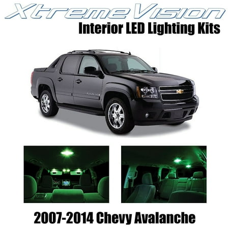 Led Lights Interior Package XtremeVision LED for Chevy Avalanche 2007-2014 (14 Pieces) Green Premium Interior LED Kit Package + Installation Tool ()