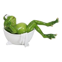 Green Frog with Golden Nails Soaking in Bath Tub While Daydreaming Figurine
