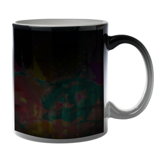 KuzmarK Black Heat Morph Color Changing Coffee Cup Mug 11 Ounce - Flower Stars Abstract Painting
