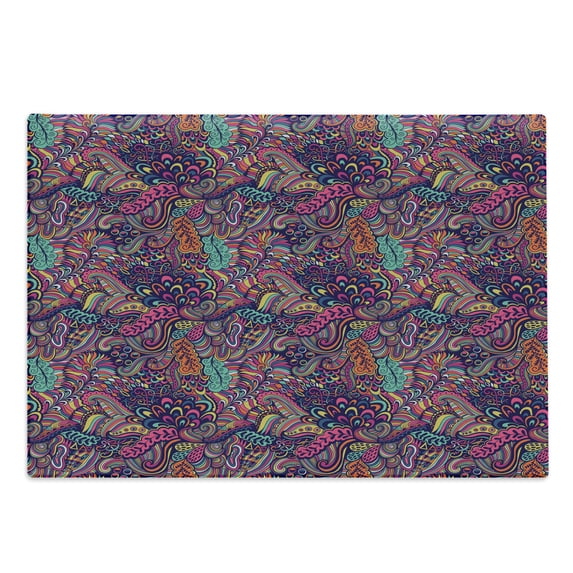 Psychedelic Cutting Board, Exotic Composition in Lively Colors Swirling Leaves and Petals Funky Seaweed, Decorative Tempered Glass Cutting and Serving Board, Large Size, Multicolor, by Ambesonne