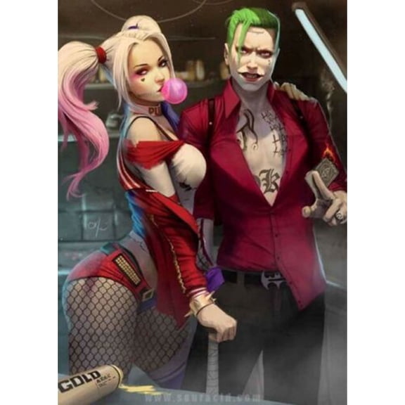 DC DIY 5D Diamond Digital Painting Kit Crystal Rhinester Embroidery Cross-stitch Artwork Crafts Canvas wall Decoration Birthday Gift Batman Joker (Harley Quinn) 12 X 16 inches