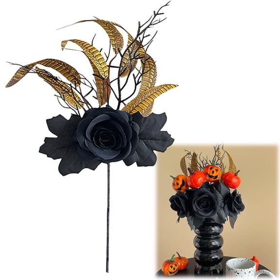 1Pc Clearance Under $3 Artificial Halloween Flower Pick Black Floral Pick For Table, Plastic Black Rose Vase B (D)