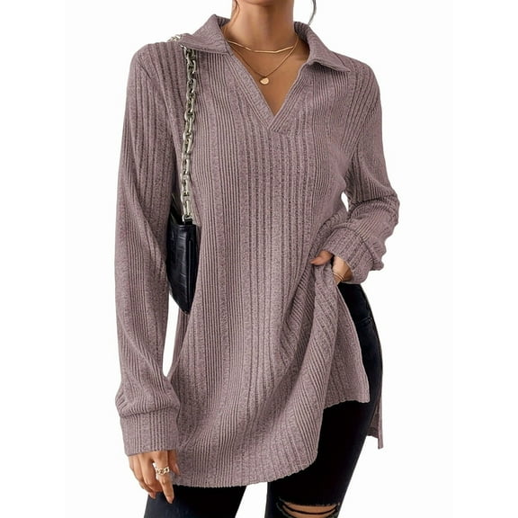 Women'S 2025 Fall Long Sleeve Half Zip Casual Oversized Ribbed Knit Pullover Sweater Top Pink XL