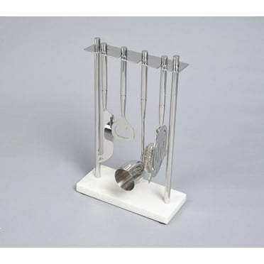 Silver-Toned Stainless Steel Bar Tools with Stand (Set of 4)