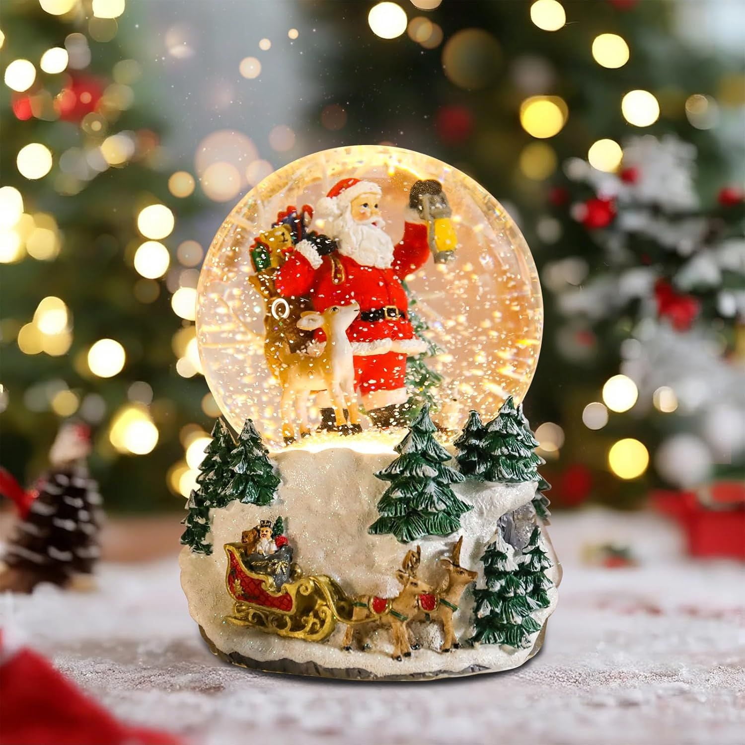 Christmas Snow Globes Gingerbread Man Village House in Cup Christmas Snow Globe with 8 Songs Color Changing Battery Operated Musical Box for Christmas Home Party Décor