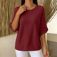 thumbnail image 4 of Aezemi Women Waffle 3/4 Sleeve Shirt Round Neck Pullover Knit Dressy Casual Breathable Comfy Blouses Spring Summer Outdoor Fashion Casual Tops L, 4 of 7