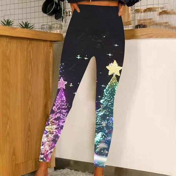 absuyy Leggings for Women Novelty Printed Activewear Soft Comfy Tights Stretchy Breathable High Waisted Yoga Pants Multicolor Trousers Size L