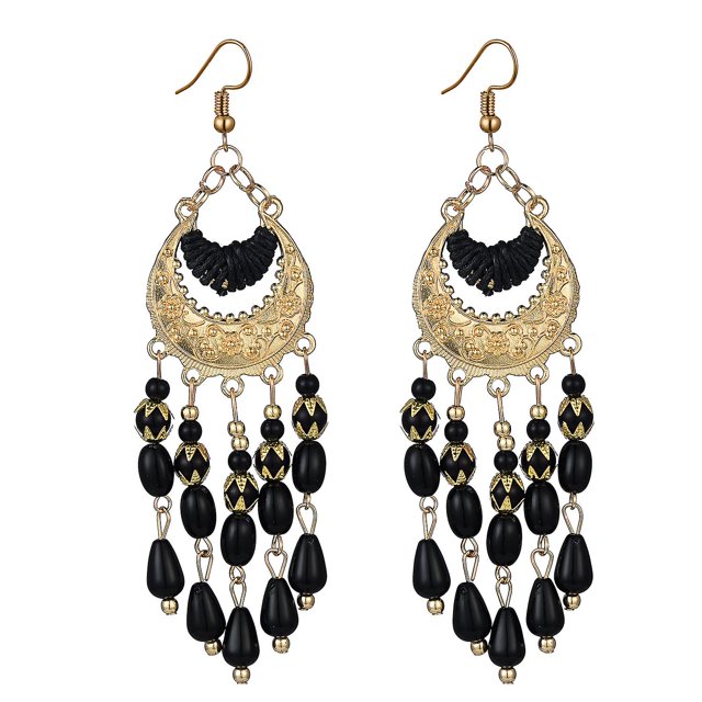 Pendientes largos de cuentas de borla Vintage, pendientes étnicos bohemios, regalos de joyería para mujeres Feliz Sencillez