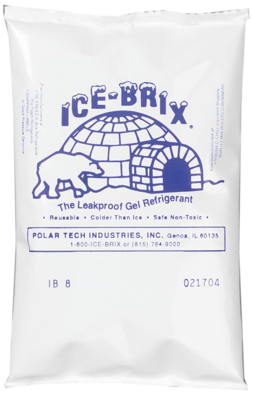 Case of 36 Polar Tech IB 8 Ice Brix Refrigerant Packs 8oz Capacity Standard Leakproof Pack of Three