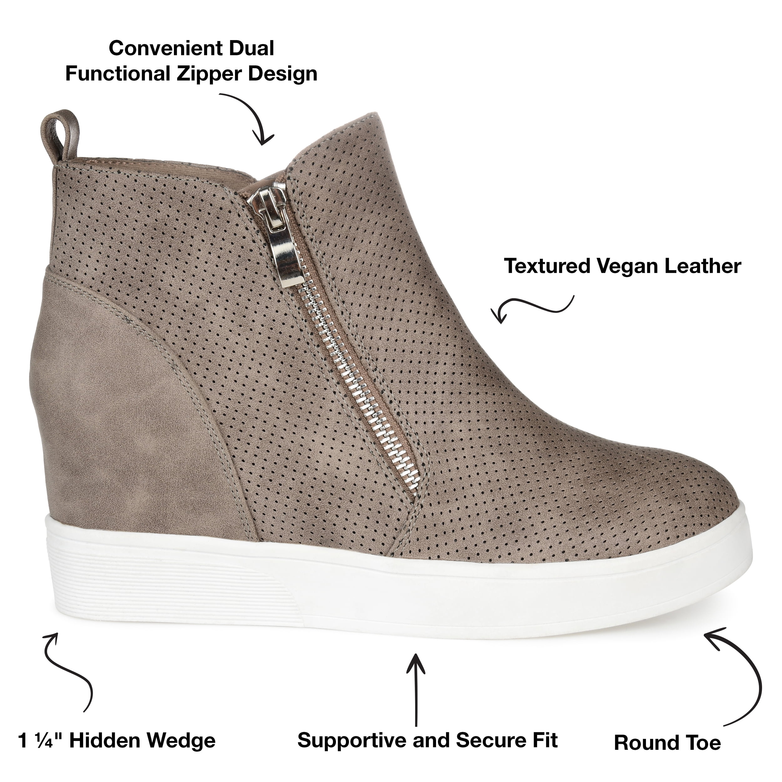 Journee Womens Pennelope Round Toe Double Zip Wedge Sneakers, Widths Available