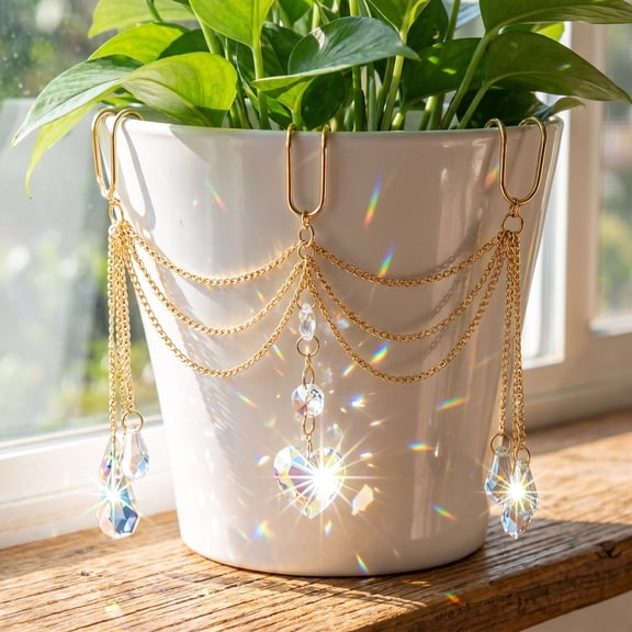 Crystal Sun catcher Planter Hanger with Beads,Crystal Plant Pot Decor Plant Accessories for Indoor Outdoor, Home Decor for Garden Home Window,Plant Lovers Gifts