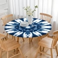 thumbnail image 3 of Blue Tie Dye Flower Mandala Pattern Round Fitted Tablecloth with Elastic Edge,Dining Table Cover Waterproof,Outdoor Round Tablecloth for Camping,Dining,Indoor and Outdoor, 3 of 7