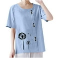 thumbnail image 2 of Lydiaunistar Women's Spring Tops Plus Size Casual Round-Neck Printed Short Sleeve Button-Up Blouse T-Shirt Polyester Lightweight for Summer Light Blue, 2 of 6