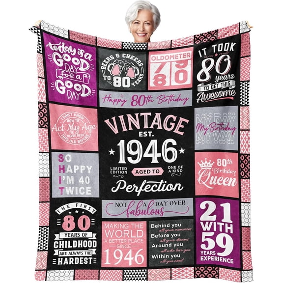80th Birthday Gifts for Women Blanket 60"x 50", Birthday Gift for 80 Year Olds Woman, 80 Year Old Birthday Gifts for Women, 1946 Birthday Gifts for Women, 80th Birthday Gifts for Mom