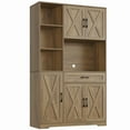 thumbnail image 7 of Hiphuta 71"Farmhouse Kitchen Pantry Storage Cabinet, Freestanding Hutch Cabinet with Microwave Stand, Sturdy Pantry Cabinet for Dining Room, Rustic Brown, 7 of 7