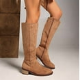 thumbnail image 2 of Knee High Boots Women Flat Rounded Toe Stretchy Boots Side Zipper Dress Tall Boot, 2 of 14