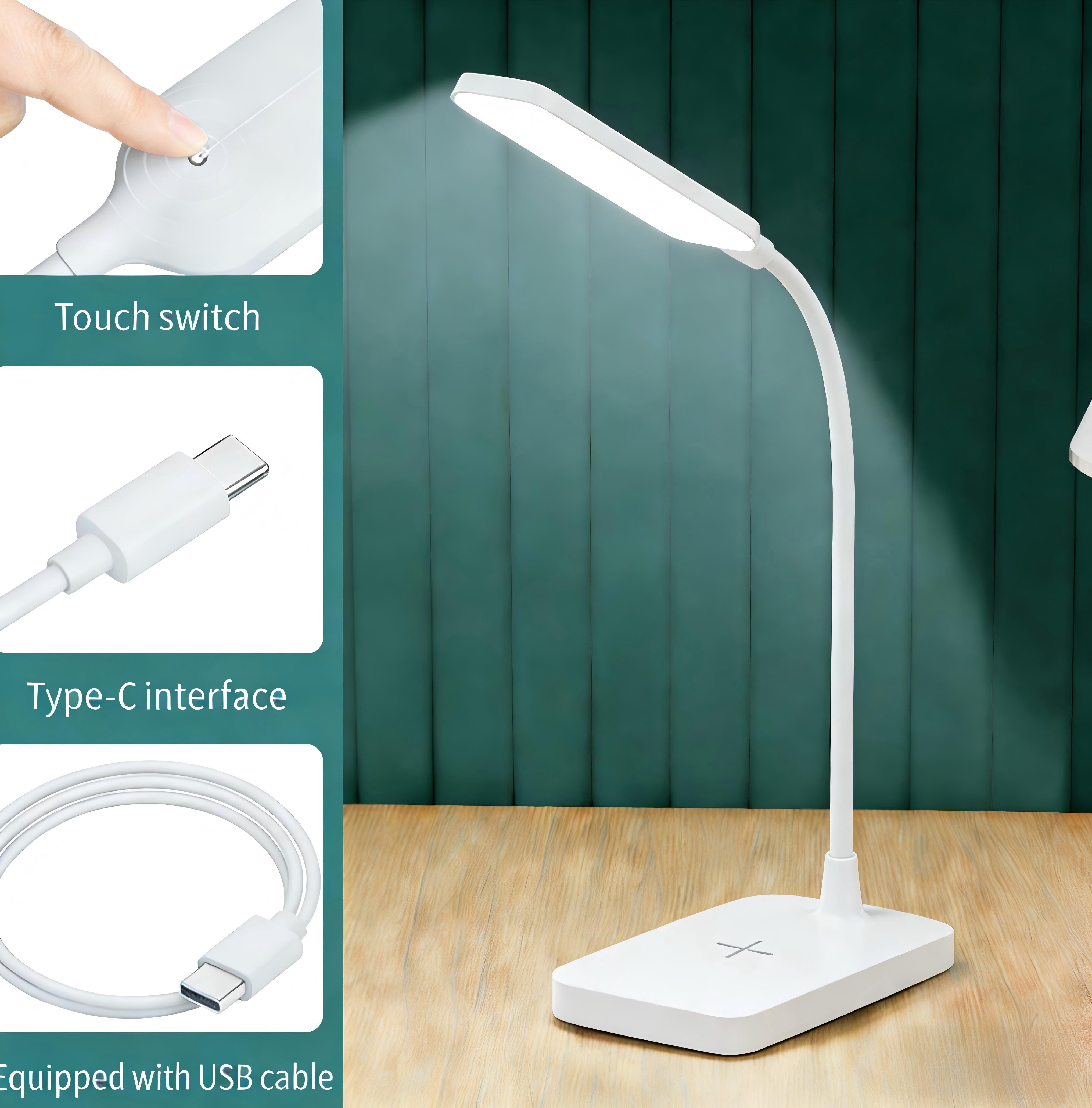 DKTIOP Small Led Desk Lamp for an Office in Home with USB Port - 3 Modes Dimmable Gooseneck Desk Light（White）
