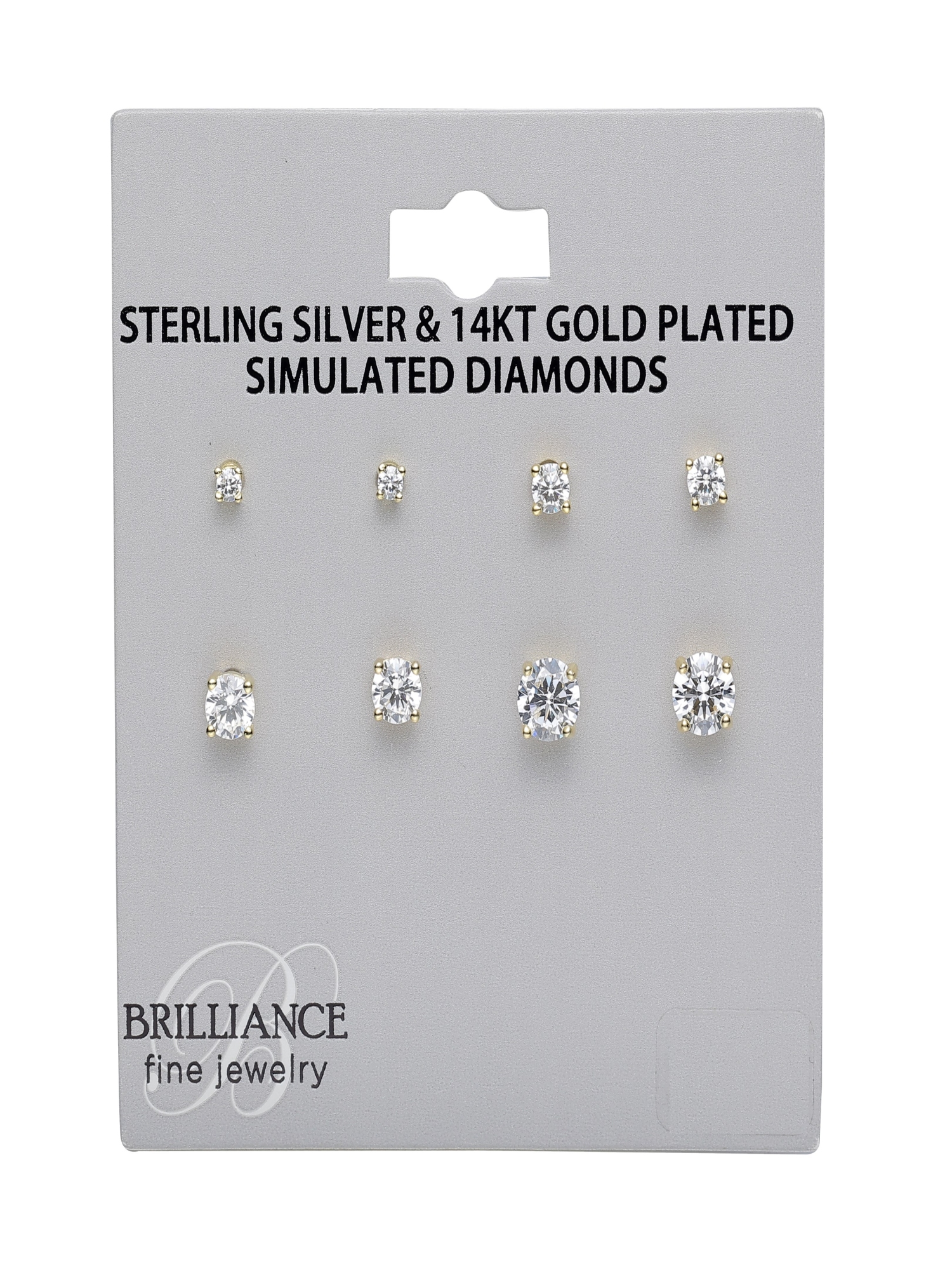 Brilliance Fine Jewelry Women's Simulated Diamond 4 Pair Round Earring Set in 14KT Gold Plated Sterling Silver