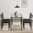 thumbnail image 2 of VECELO 5 Piece Dining Table Set, Glass Top Table with 4 Chairs for Kitchen Breakfast Furniture, Black, 2 of 8